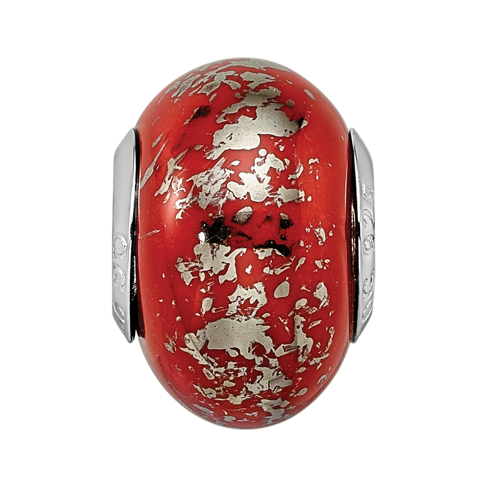 Sterlingsilber Reflections Rot mit Platin Foil Keramik Perle
