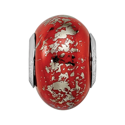 Sterlingsilber Reflections Rot mit Platin Foil Keramik Perle