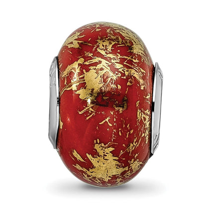 Sterlingsilber Reflections Rot mit Gold Foil Keramik Perle