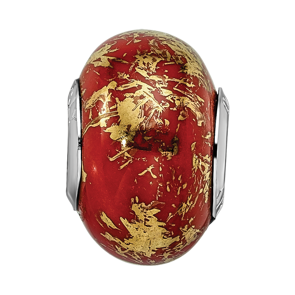 Sterlingsilber Reflections Rot mit Gold Foil Keramik Perle