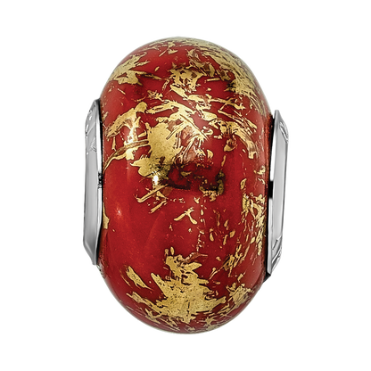 Sterlingsilber Reflections Rot mit Gold Foil Keramik Perle