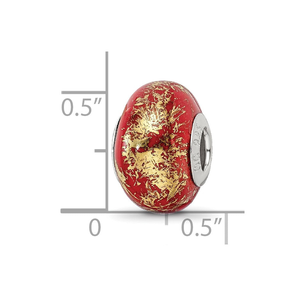 Sterlingsilber Reflections Rot mit Gold Foil Keramik Perle