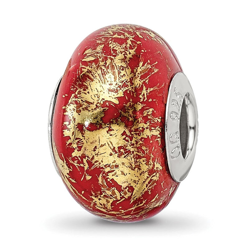 Sterlingsilber Reflections Rot mit Gold Foil Keramik Perle