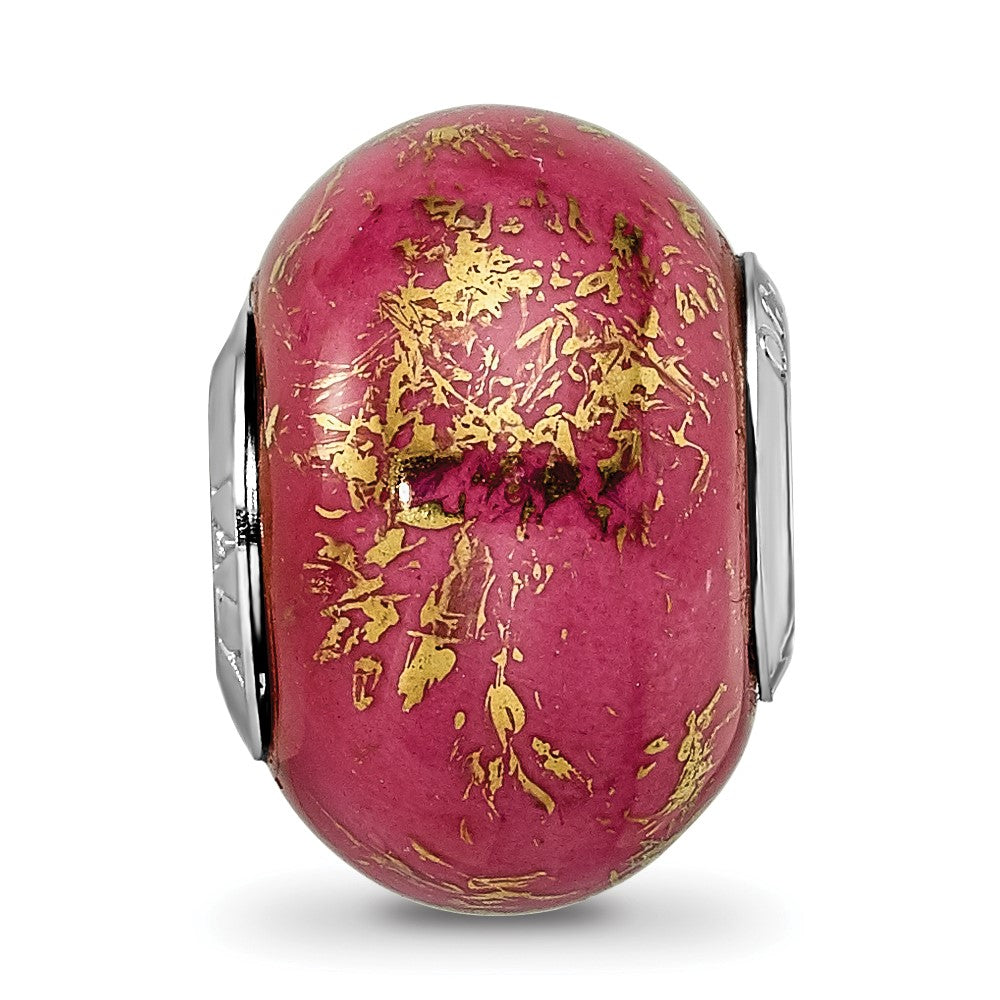 Sterlingsilber Reflections Dunkel Rosa mit Gold Foil Keramik Perle