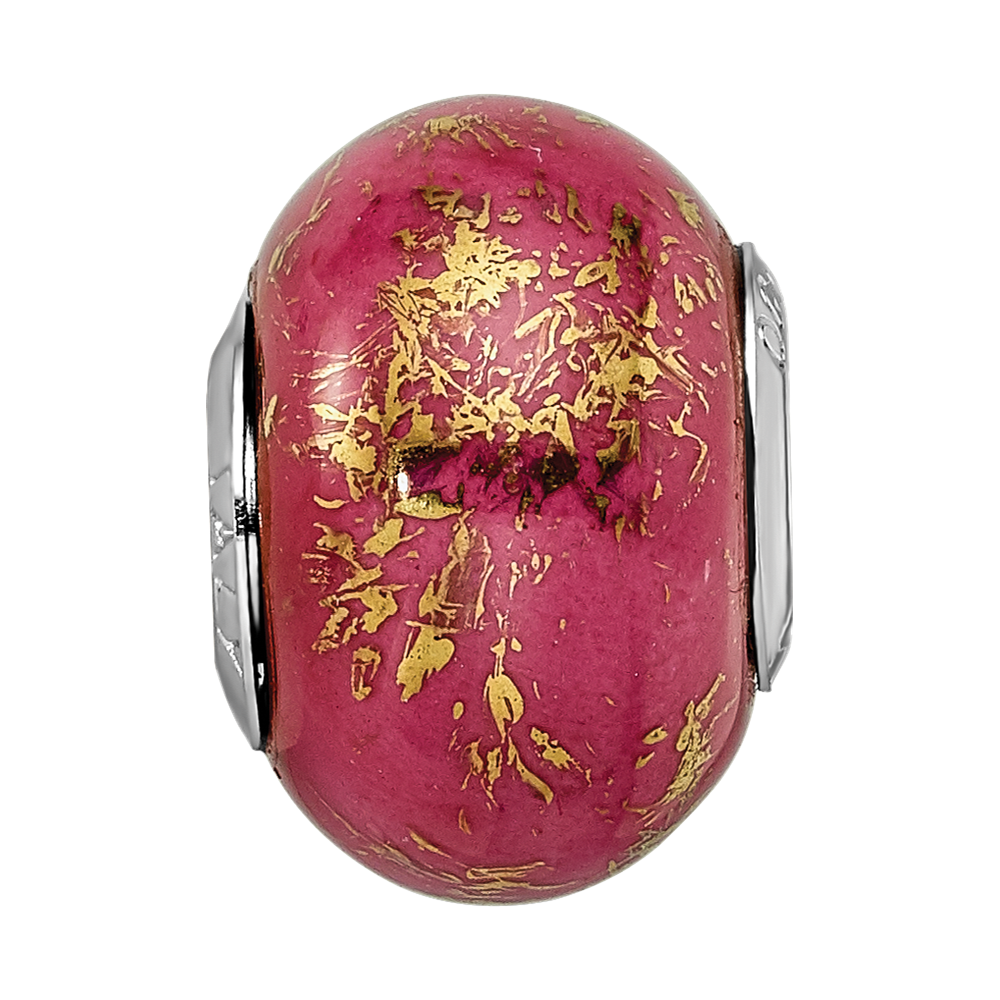 Sterlingsilber Reflections Dunkel Rosa mit Gold Foil Keramik Perle