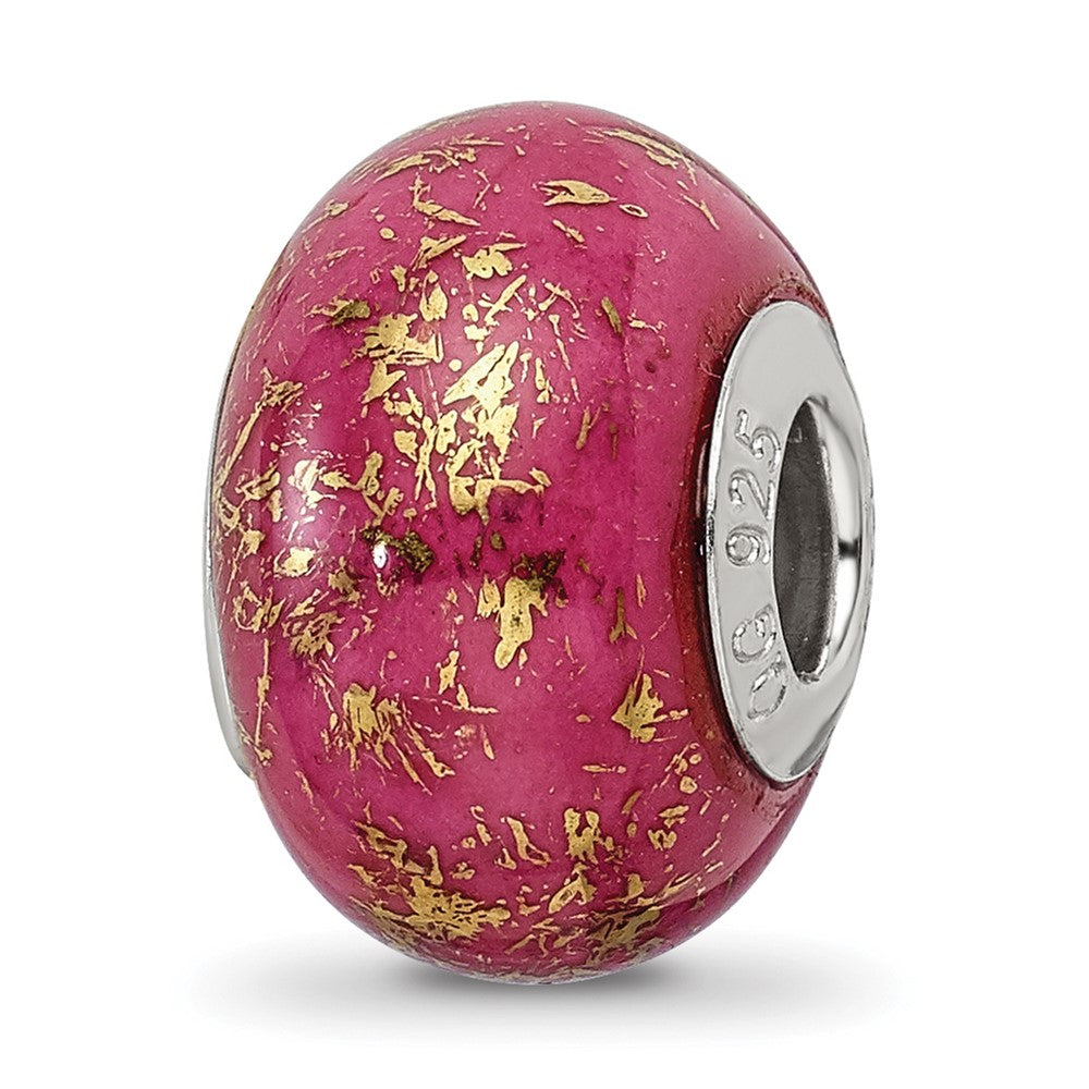 Sterlingsilber Reflections Dunkel Rosa mit Gold Foil Keramik Perle