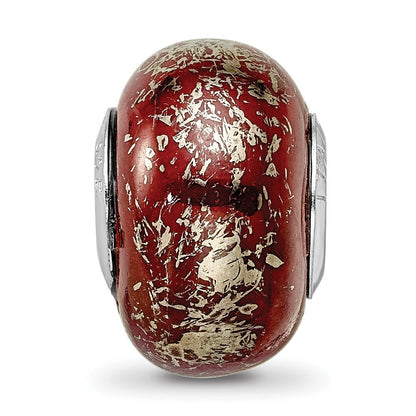 Sterlingsilber Reflections Dunkel Rot mit Platin Foil Keramik Perle