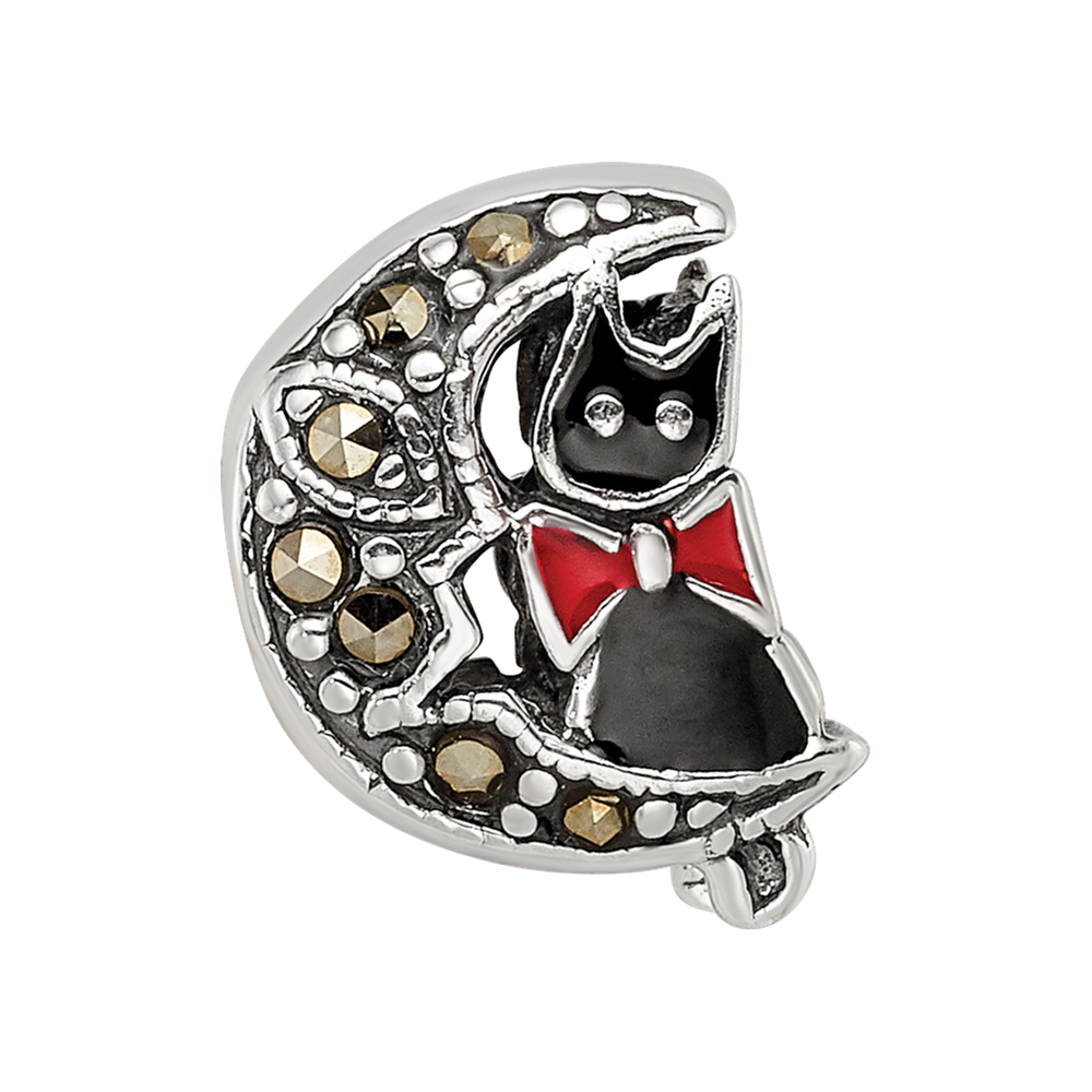 Sterlingsilber Reflections Markasit & Emailliert Katze Mond Perle