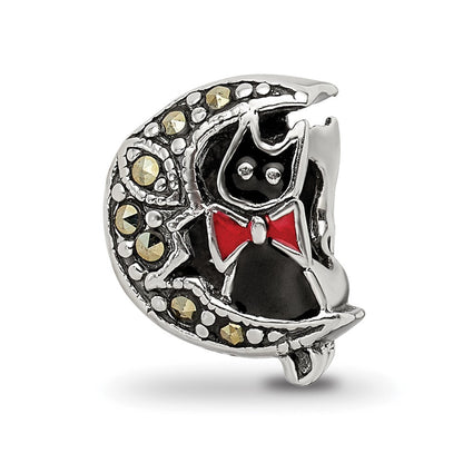 Sterlingsilber Reflections Markasit & Emailliert Katze Mond Perle