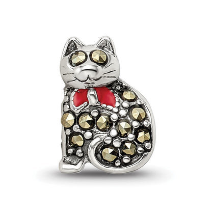Sterlingsilber Reflections Markasit & Emailliert Katze Perle