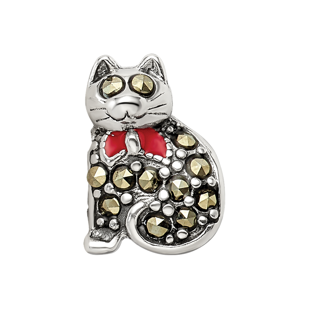 Sterlingsilber Reflections Markasit & Emailliert Katze Perle