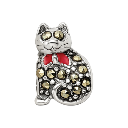 Sterlingsilber Reflections Markasit & Emailliert Katze Perle