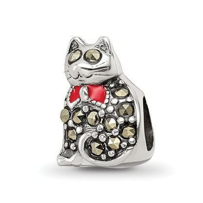 Sterlingsilber Reflections Markasit & Emailliert Katze Perle