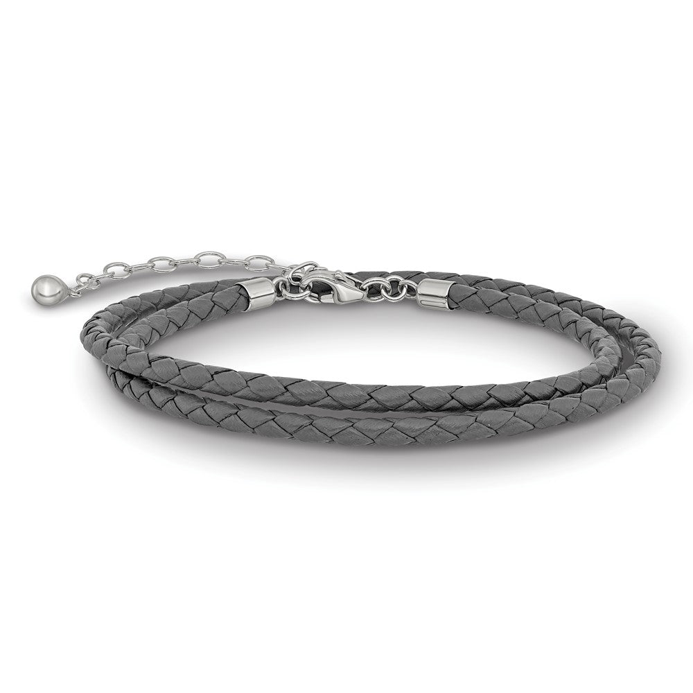 Sterlingsilber Reflections Gray Leder Rhodiniert 14 Zoll mit A 2 Extention Choker/wrap Armband