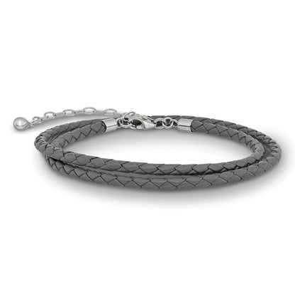 Sterlingsilber Reflections Gray Leder Rhodiniert 14 Zoll mit A 2 Extention Choker/wrap Armband