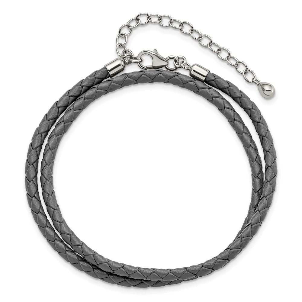 Sterlingsilber Reflections Gray Leder Rhodiniert 14 Zoll mit A 2 Extention Choker/wrap Armband