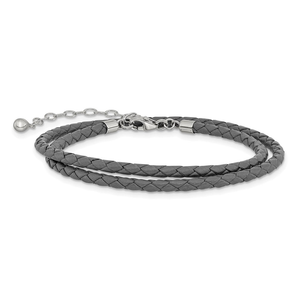 Sterlingsilber Reflections Gray Leder Rhodiniert 14 Zoll mit A 2 Extention Choker/wrap Armband