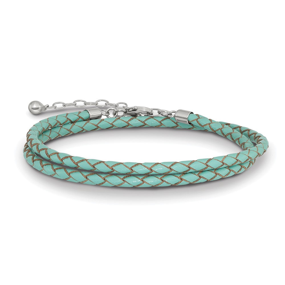 Sterlingsilber Reflections Teal Leder Rhodiniert 14 Zoll mit A 2 Extention Choker/wrap Armband
