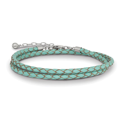 Sterlingsilber Reflections Teal Leder Rhodiniert 14 Zoll mit A 2 Extention Choker/wrap Armband