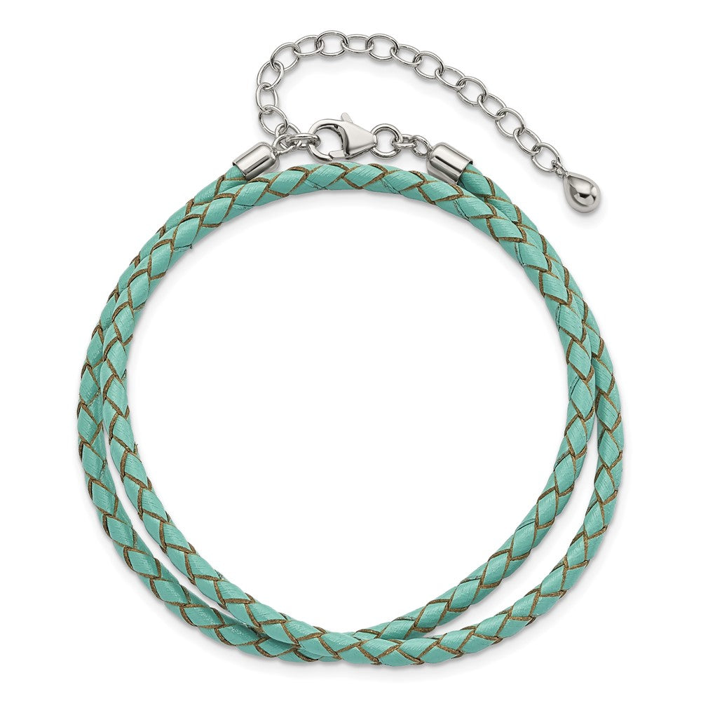 Sterlingsilber Reflections Teal Leder Rhodiniert 14 Zoll mit A 2 Extention Choker/wrap Armband