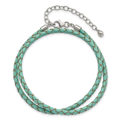 Sterlingsilber Reflections Teal Leder Rhodiniert 14 Zoll mit A 2 Extention Choker/wrap Armband