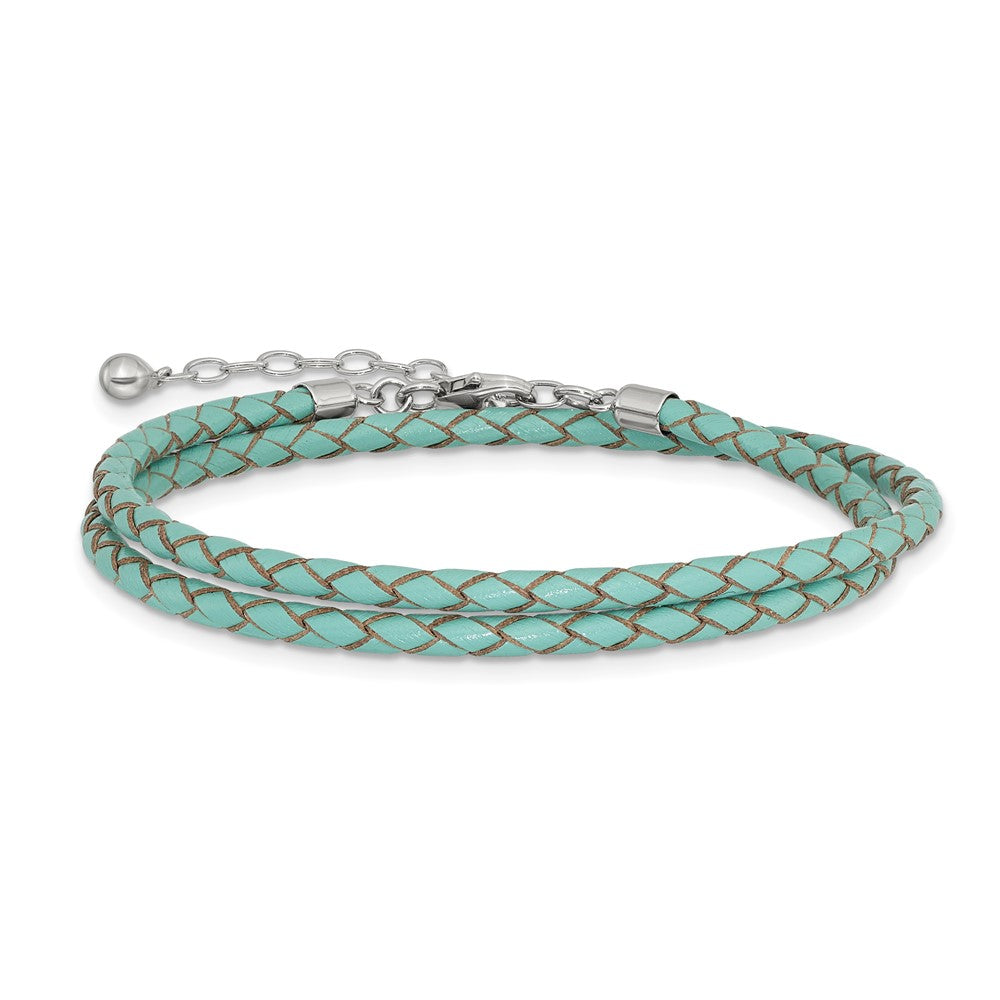 Sterlingsilber Reflections Teal Leder Rhodiniert 14 Zoll mit A 2 Extention Choker/wrap Armband