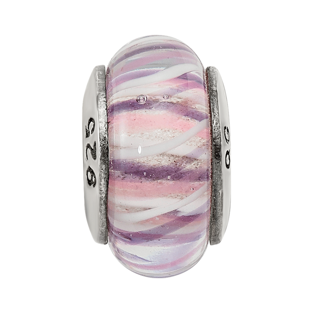 Sterlingsilber Reflections Rose Striped Hand-blown Glas Perle