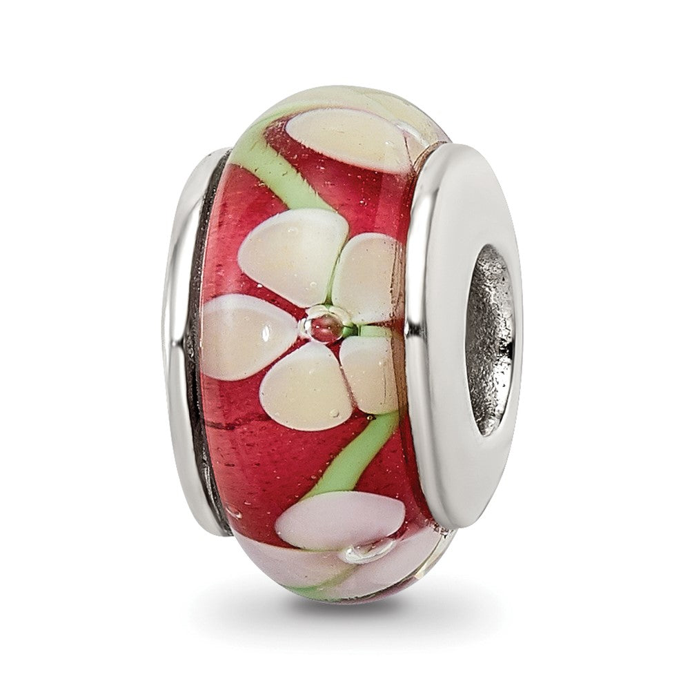 Sterlingsilber Reflections Rot Blumen Hand-blown Glas Perle