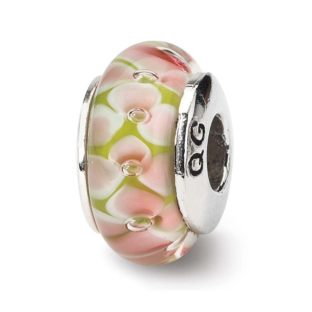 Sterlingsilber Reflections Rosa Blumen Hand-blown Glas Perle