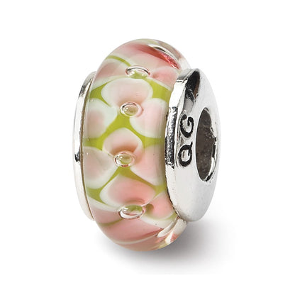 Sterlingsilber Reflections Rosa Blumen Hand-blown Glas Perle