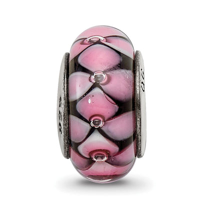 Sterlingsilber Reflections Schwarz/pink Hand-blown Glas Perle
