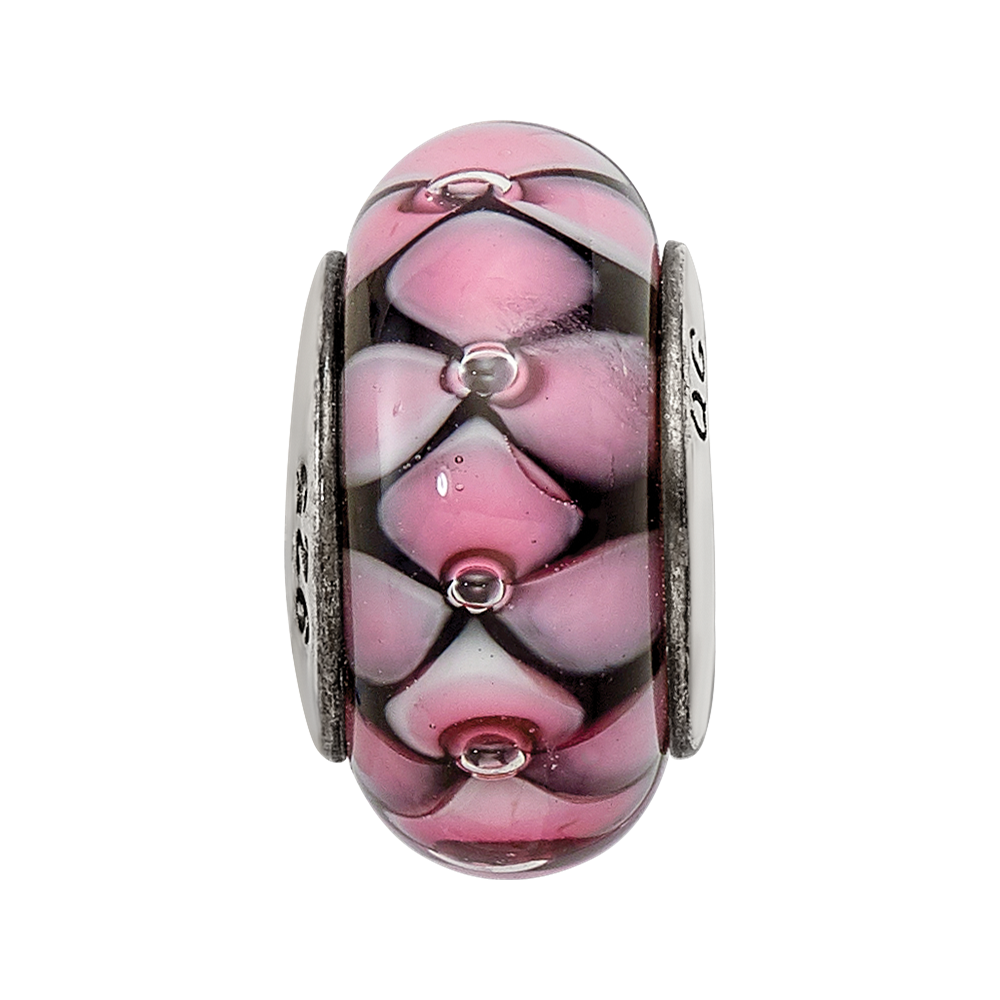 Sterlingsilber Reflections Schwarz/pink Hand-blown Glas Perle