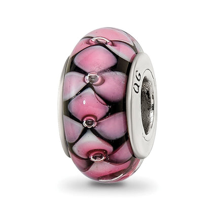 Sterlingsilber Reflections Schwarz/pink Hand-blown Glas Perle