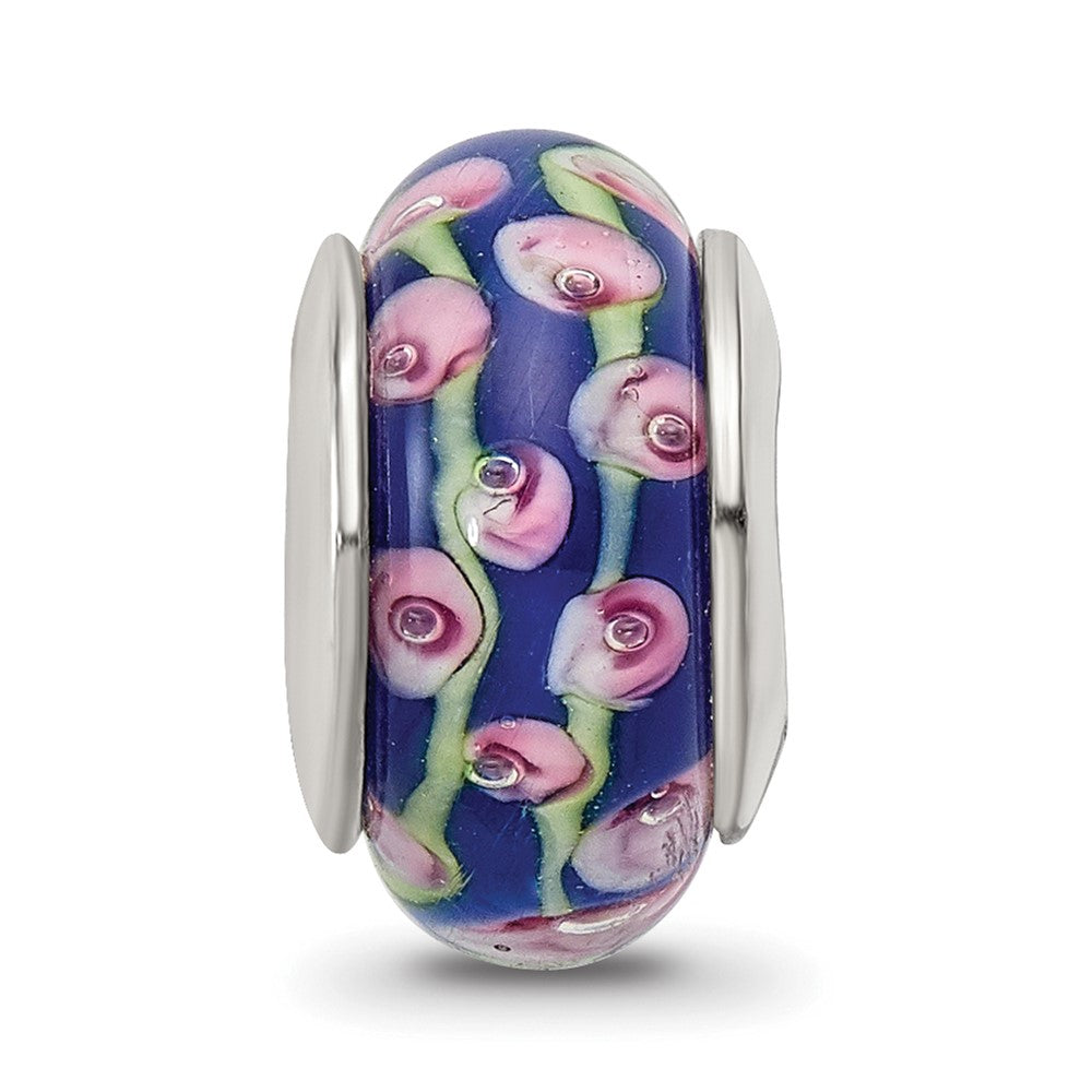 Sterlingsilber Reflections Blau Blumen Hand-blown Glas Perle