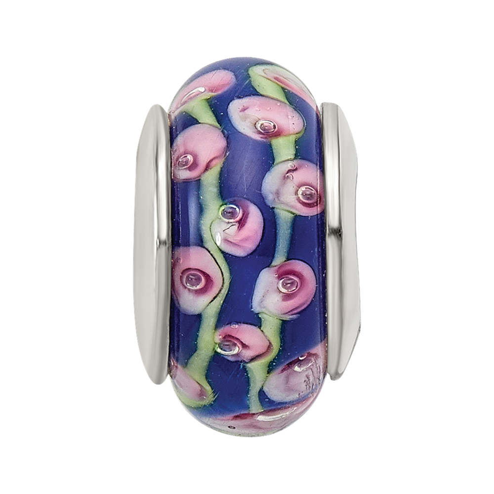 Sterlingsilber Reflections Blau Blumen Hand-blown Glas Perle