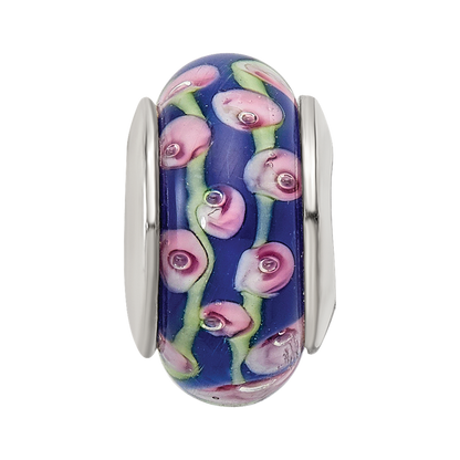 Sterlingsilber Reflections Blau Blumen Hand-blown Glas Perle