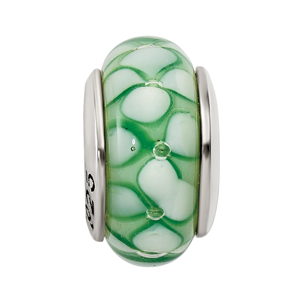 Sterlingsilber Reflections Grün Blumen Hand-blown Glas Perle