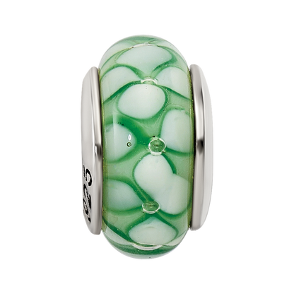 Sterlingsilber Reflections Grün Blumen Hand-blown Glas Perle