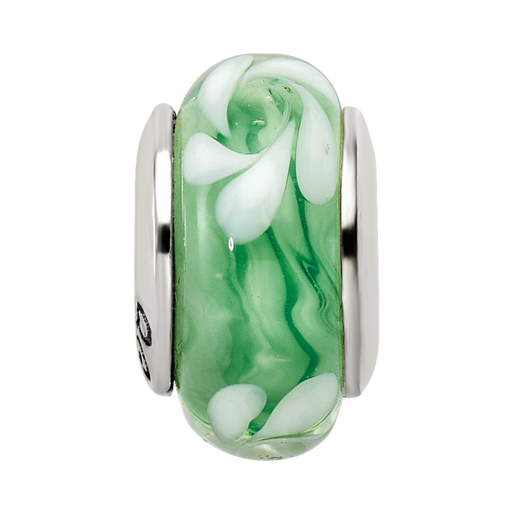 Sterlingsilber Reflections Grün/white Hand-blown Glas Perle