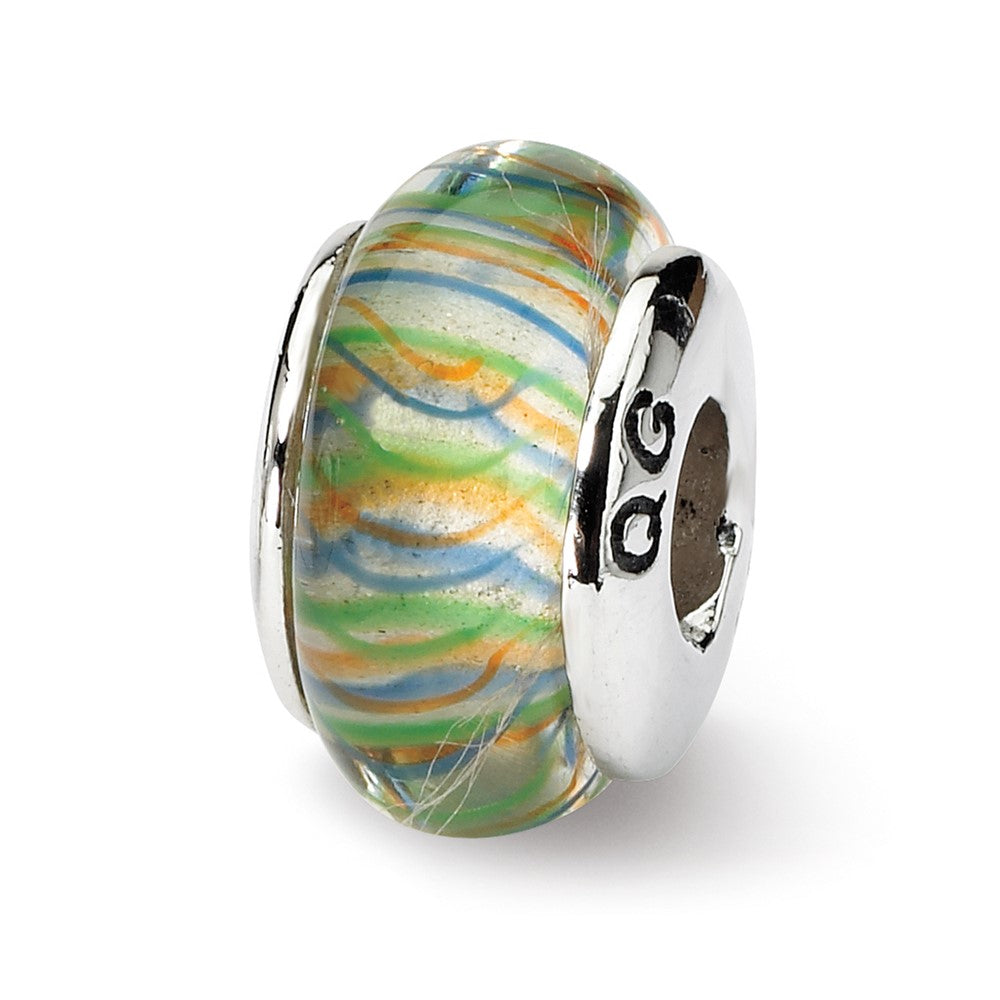Sterlingsilber Reflections Grün Pastel Striped Hand-blown Glas Perle