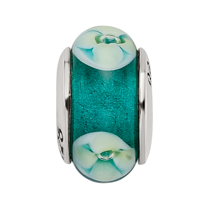 Sterlingsilber Reflections Blueish Grün Blumen Hand-blown Glas Perle