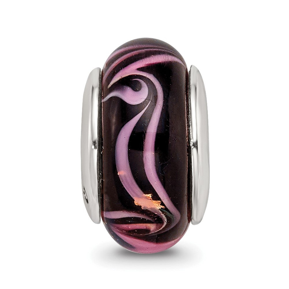 Sterlingsilber Reflections Schwarz/pink Hand-blown Glas Perle