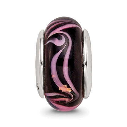 Sterlingsilber Reflections Schwarz/pink Hand-blown Glas Perle