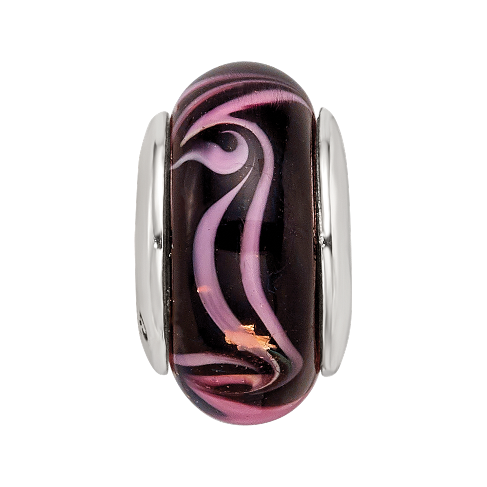 Sterlingsilber Reflections Schwarz/pink Hand-blown Glas Perle