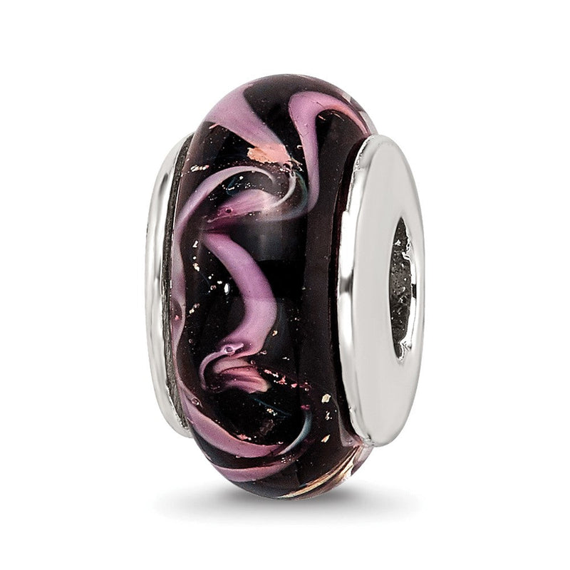 Sterlingsilber Reflections Schwarz/pink Hand-blown Glas Perle