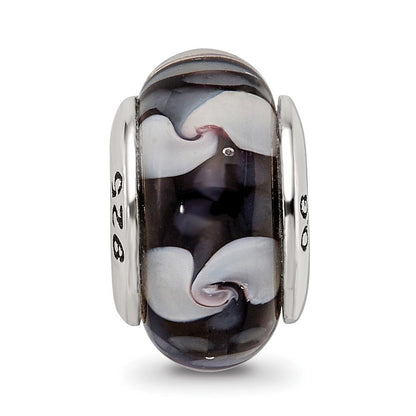 Sterlingsilber Reflections Schwarz/white Hand-blown Glas Perle