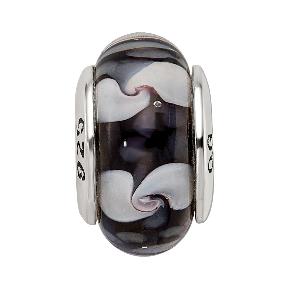 Sterlingsilber Reflections Schwarz/white Hand-blown Glas Perle
