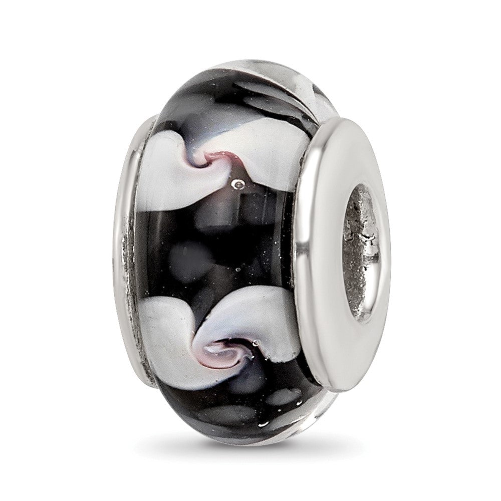 Sterlingsilber Reflections Schwarz/white Hand-blown Glas Perle