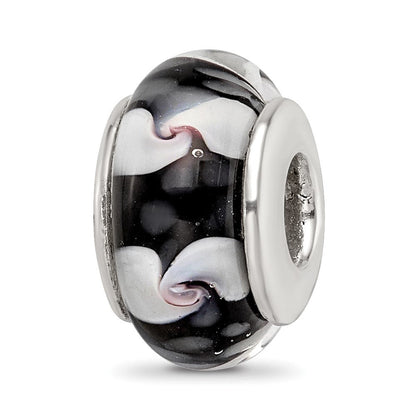 Sterlingsilber Reflections Schwarz/white Hand-blown Glas Perle