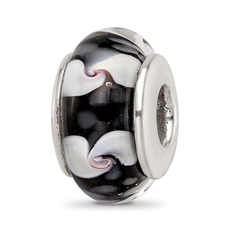 Sterlingsilber Reflections Schwarz/white Hand-blown Glas Perle